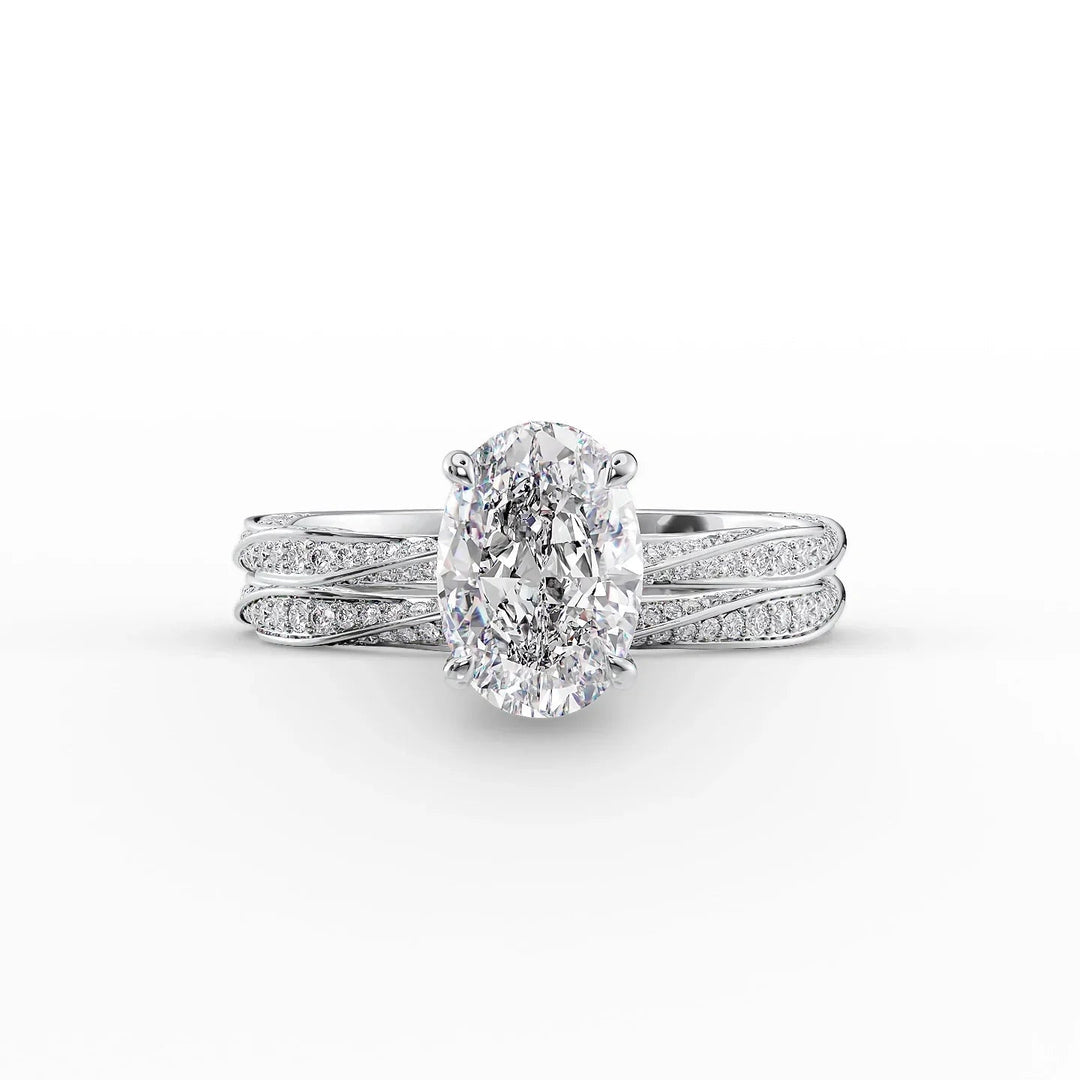 The Cadence Set With Oval Pave Lab Diamond 2 Carat 18K White#material_18k-white