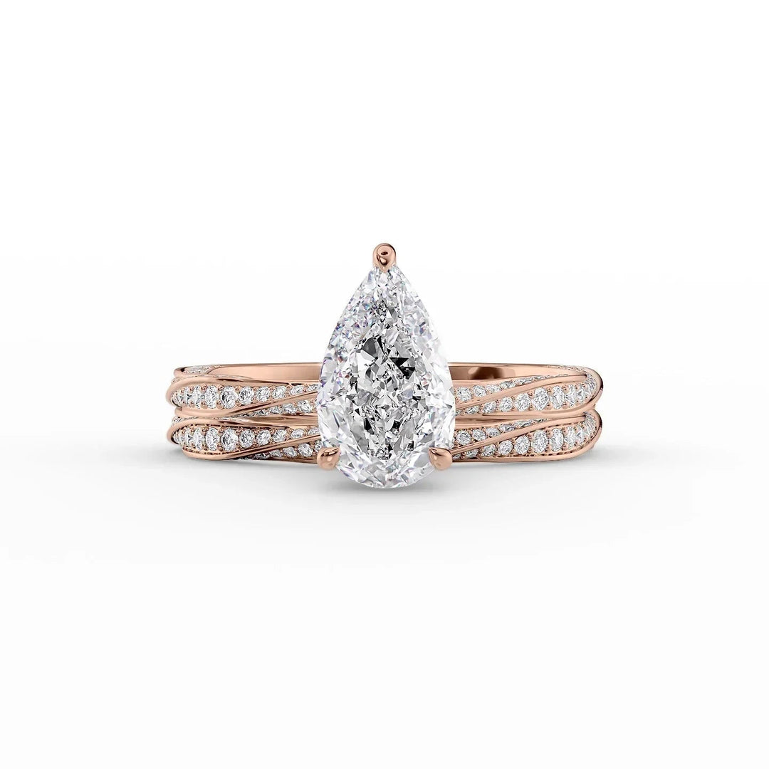 The Cadence Set With Pear Pave Moissanite#material_18k-rose