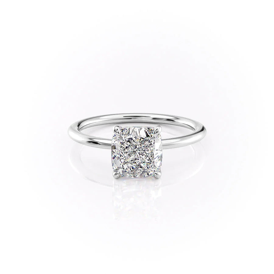 The Cecelia Set With Cushion Solitaire Lab Diamond 1 Carat 14K White#material_14k-white