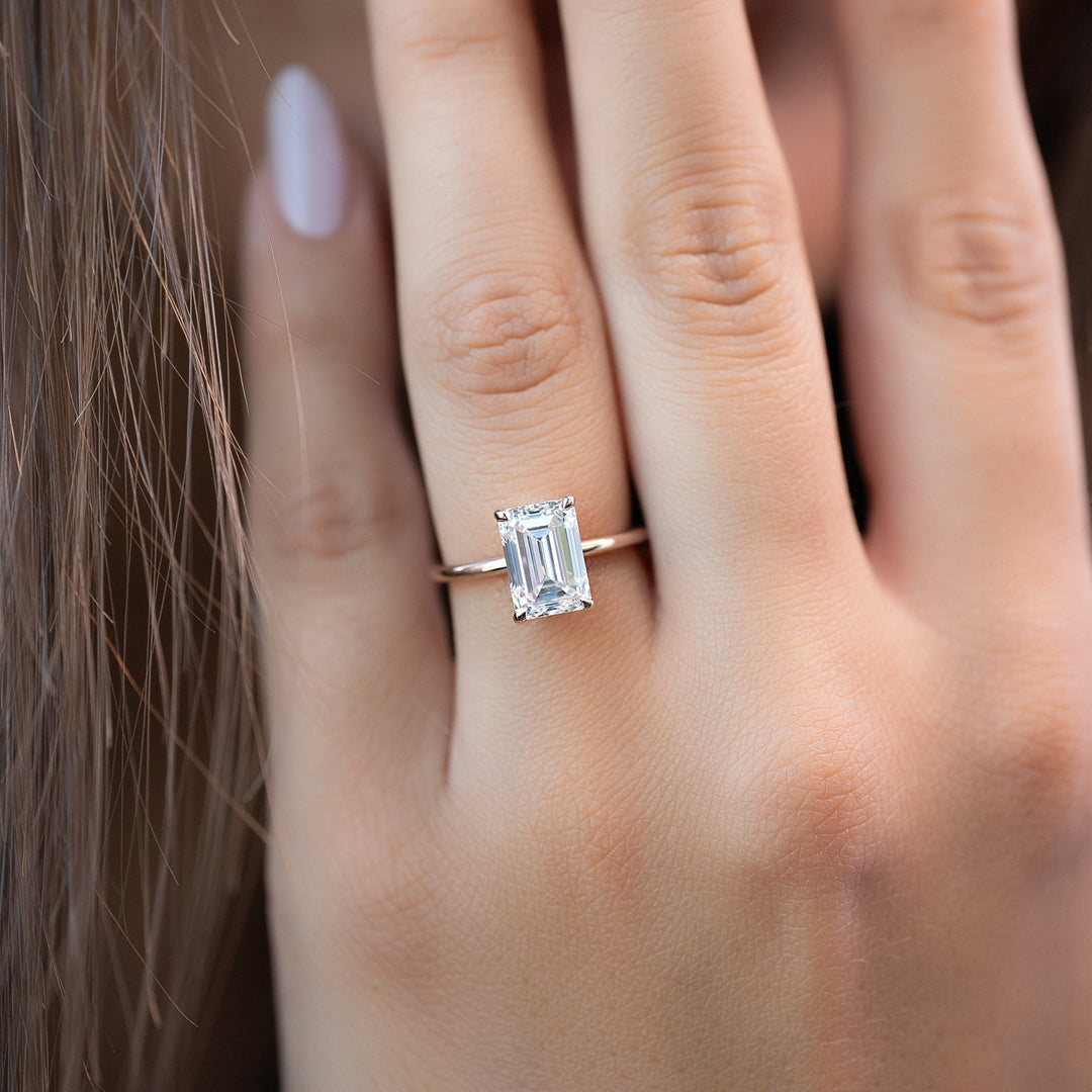 The Cecelia Set With Emerald Solitaire Moissanite#material_14k-rose