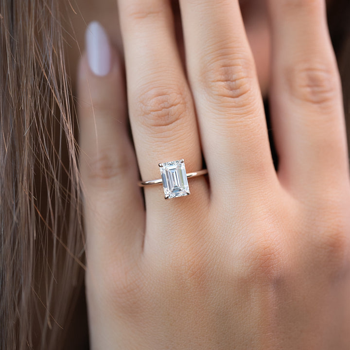 The Cecelia Set With Emerald Solitaire Moissanite#material_14k-rose