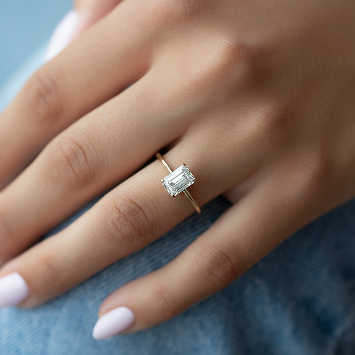 The Cecelia Emerald Lab Diamond Moissanite Engagement Ring *Shown with 1.5 ct #material_gold