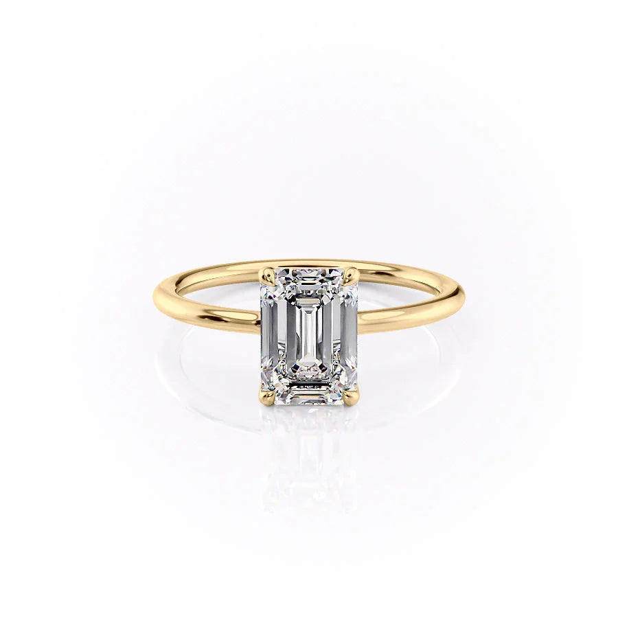 The Cecelia Set With Emerald Solitaire Lab Diamond 1 Carat 14K Gold#material_gold