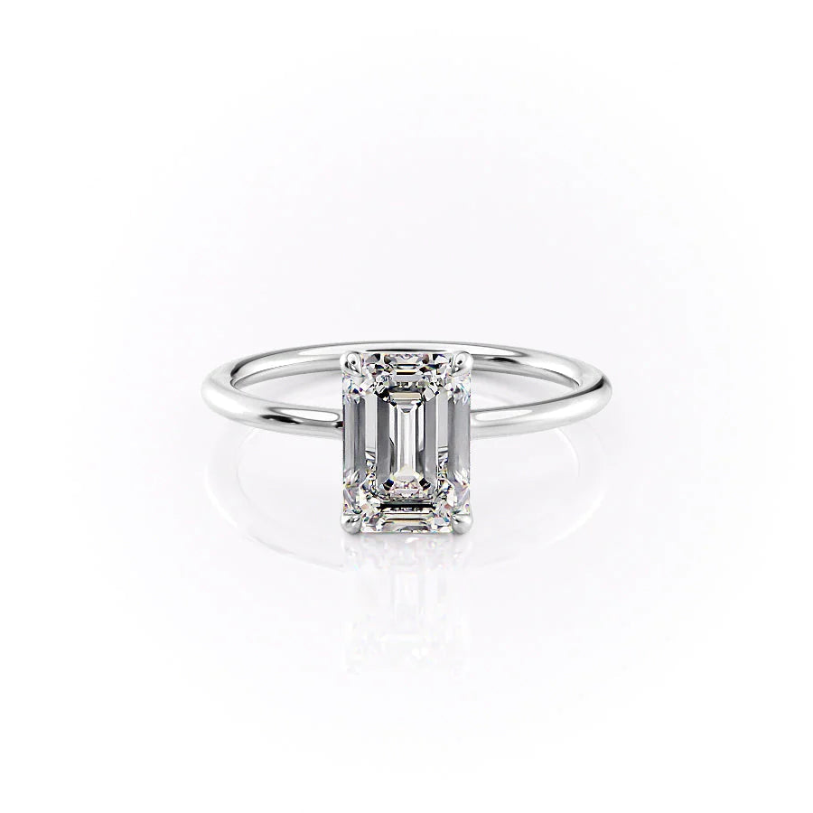 The Cecelia Set With Emerald Solitaire Lab Diamond 1 Carat 14K White#material_white