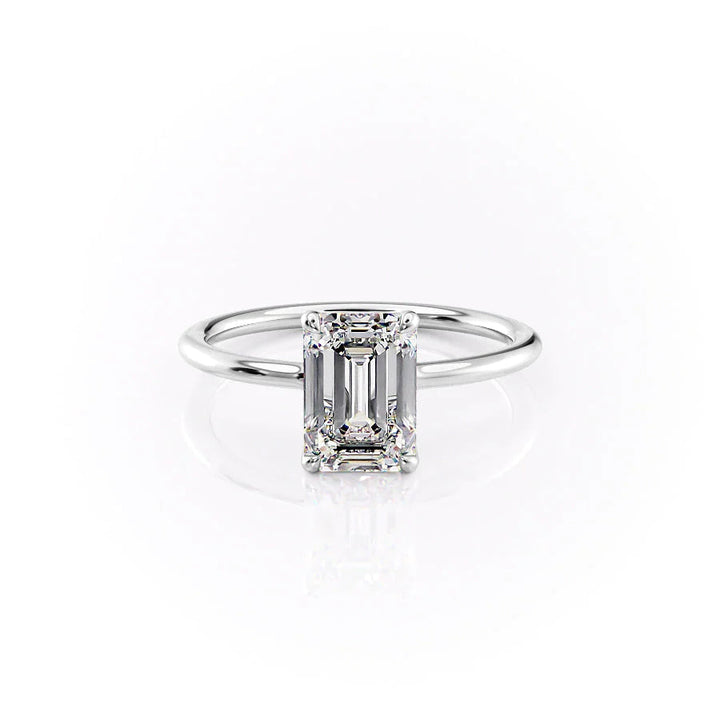 The Cecelia Set With Emerald Solitaire Lab Diamond 1 Carat 14K White#material_white