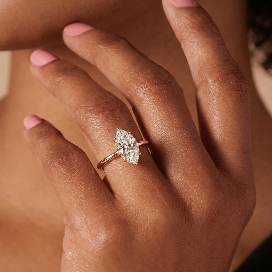 The Cecelia Set With Marquise Solitaire Lab Diamond Rose#material_rose