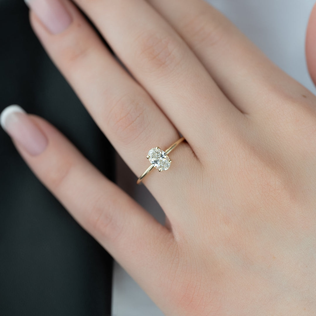 The Cecelia Set With Oval Solitaire Lab Diamond 3 Carat 14K Gold#material_14k-gold