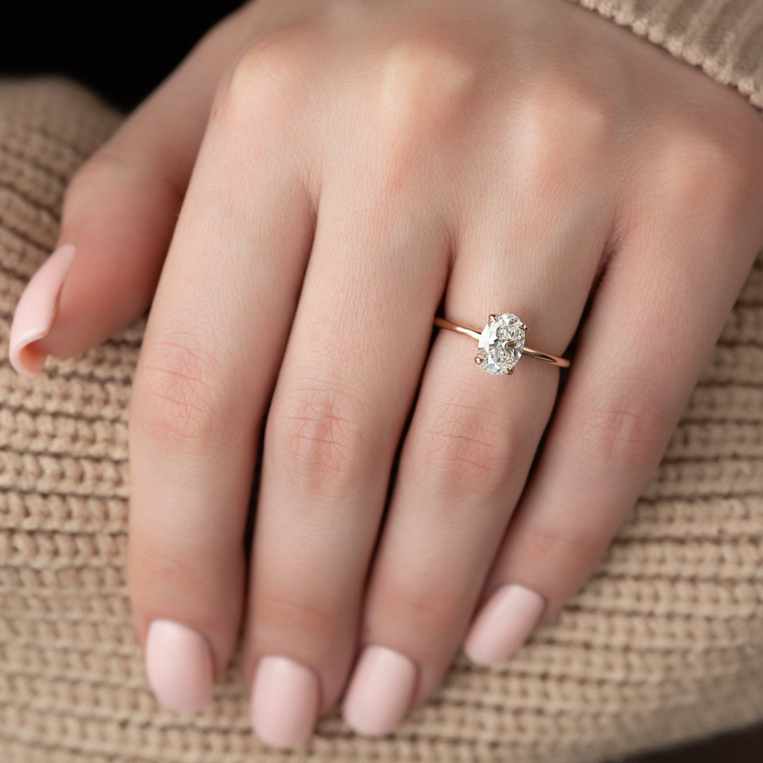 The Cecelia Set With Oval Solitaire Lab Diamond 2 Carat 14K Rose#material_14k-rose