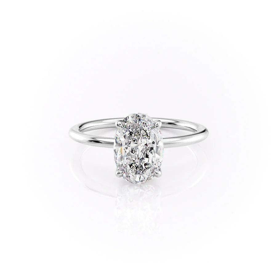 The Cecelia Set With Oval Solitaire Lab Diamond 1 Carat 18K White#material_18k-white