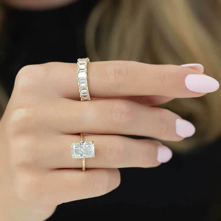 The Cecelia Radiant Lab Diamond Moissanite Engagement Ring *Shown with 4 ct #material_gold
