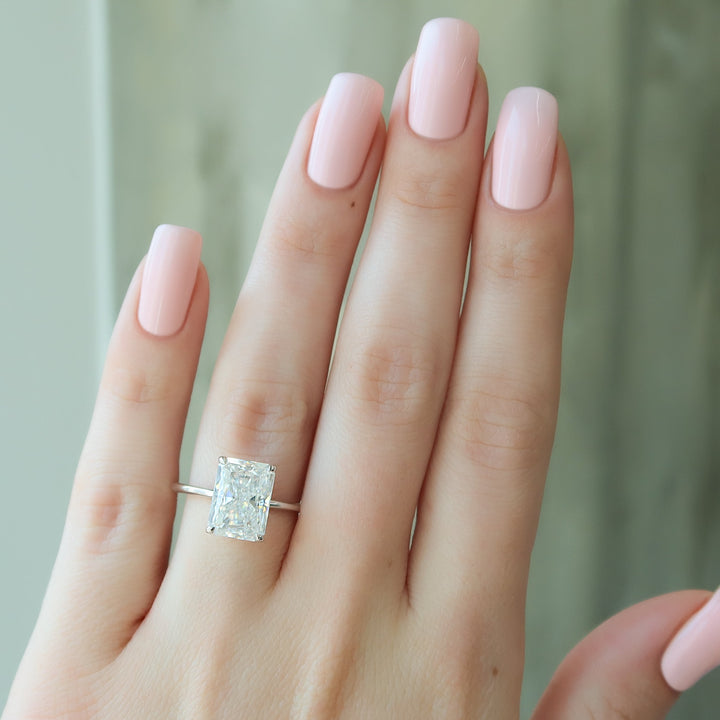 The Cecelia Radiant Lab Diamond Moissanite Engagement Ring *Shown with 5 ct #material_white
