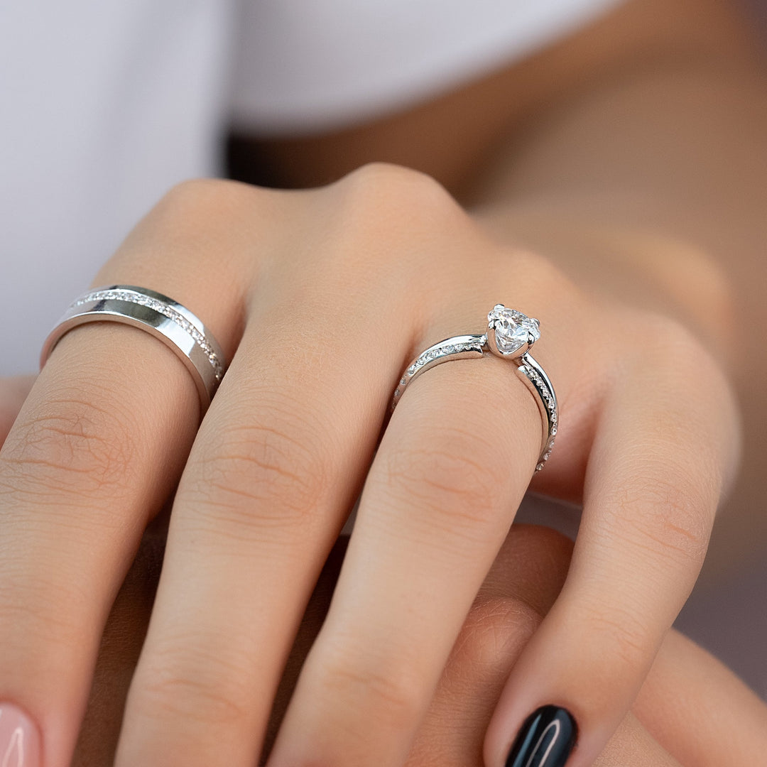 The Cecelia Set With Round Solitaire Moissanite#material_14k-white