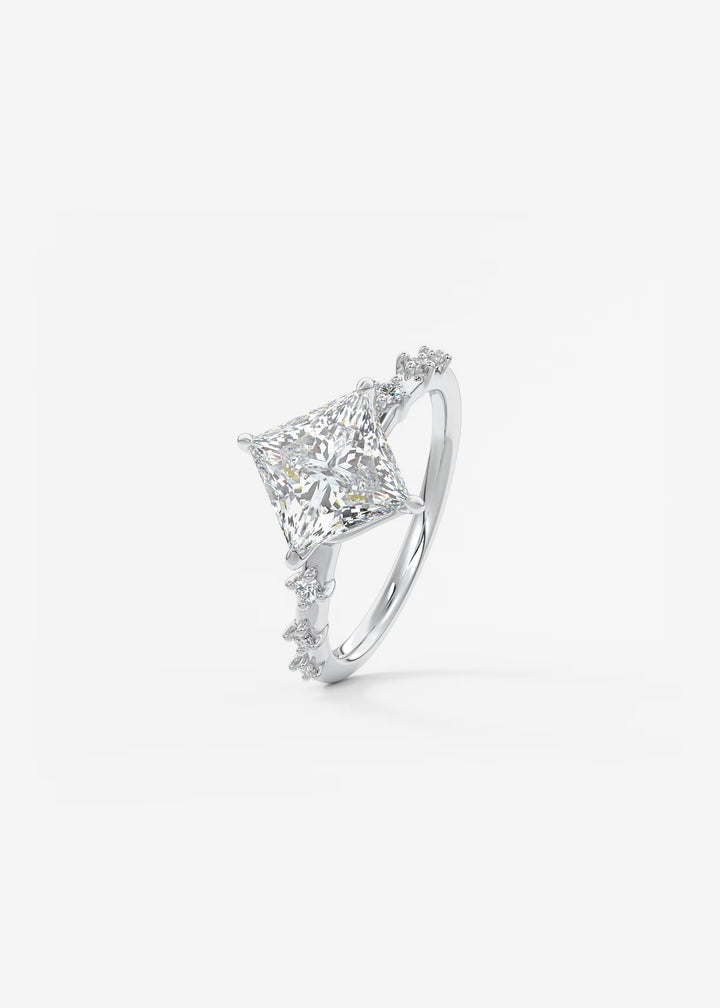 The Celeste Princess Engagement Ring with Delicate Diamond Accents#material_white
