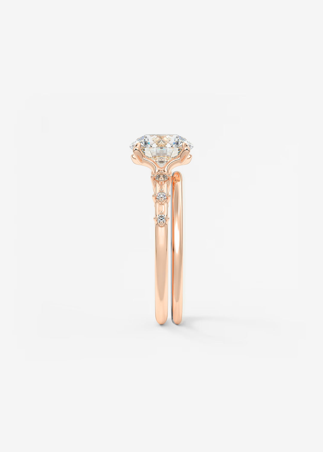 The Celeste Round Engagement Ring with Delicate Diamond Accents#material_rose