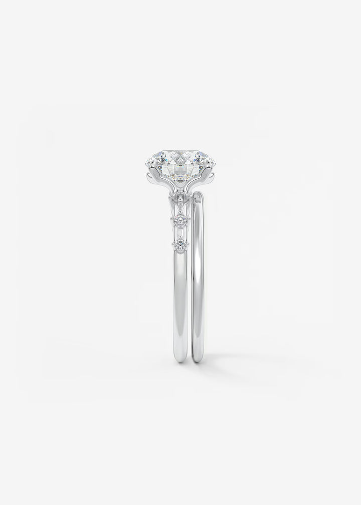 The Celeste Round Engagement Ring with Delicate Diamond Accents#material_white