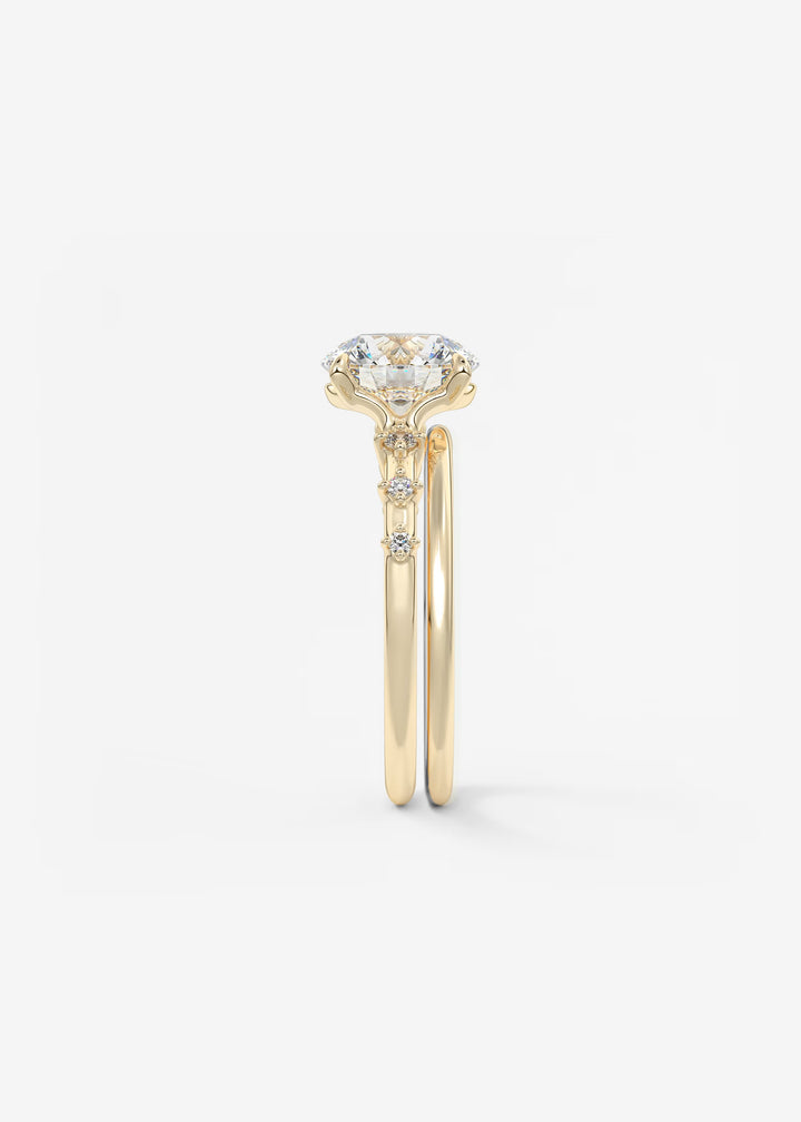 The Celeste Round Engagement Ring with Delicate Diamond Accents#material_gold