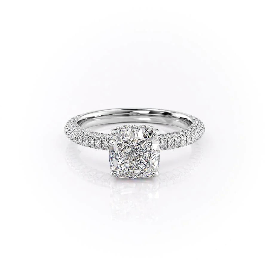 The Chana Set With Cushion Pave Lab Diamond 1 Carat 18K White#material_18k-white