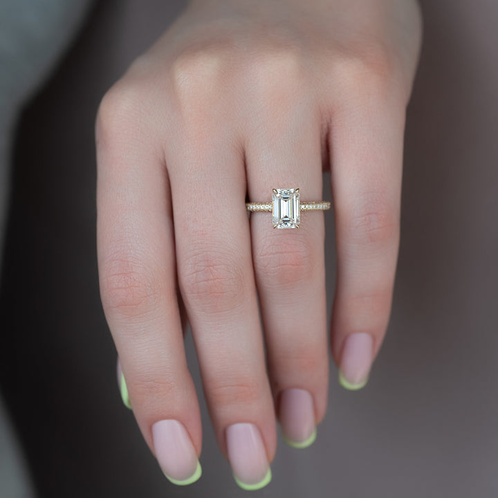 The Chana Emerald Lab Diamond Moissanite Engagement Ring *Shown with 3 ct #material_gold