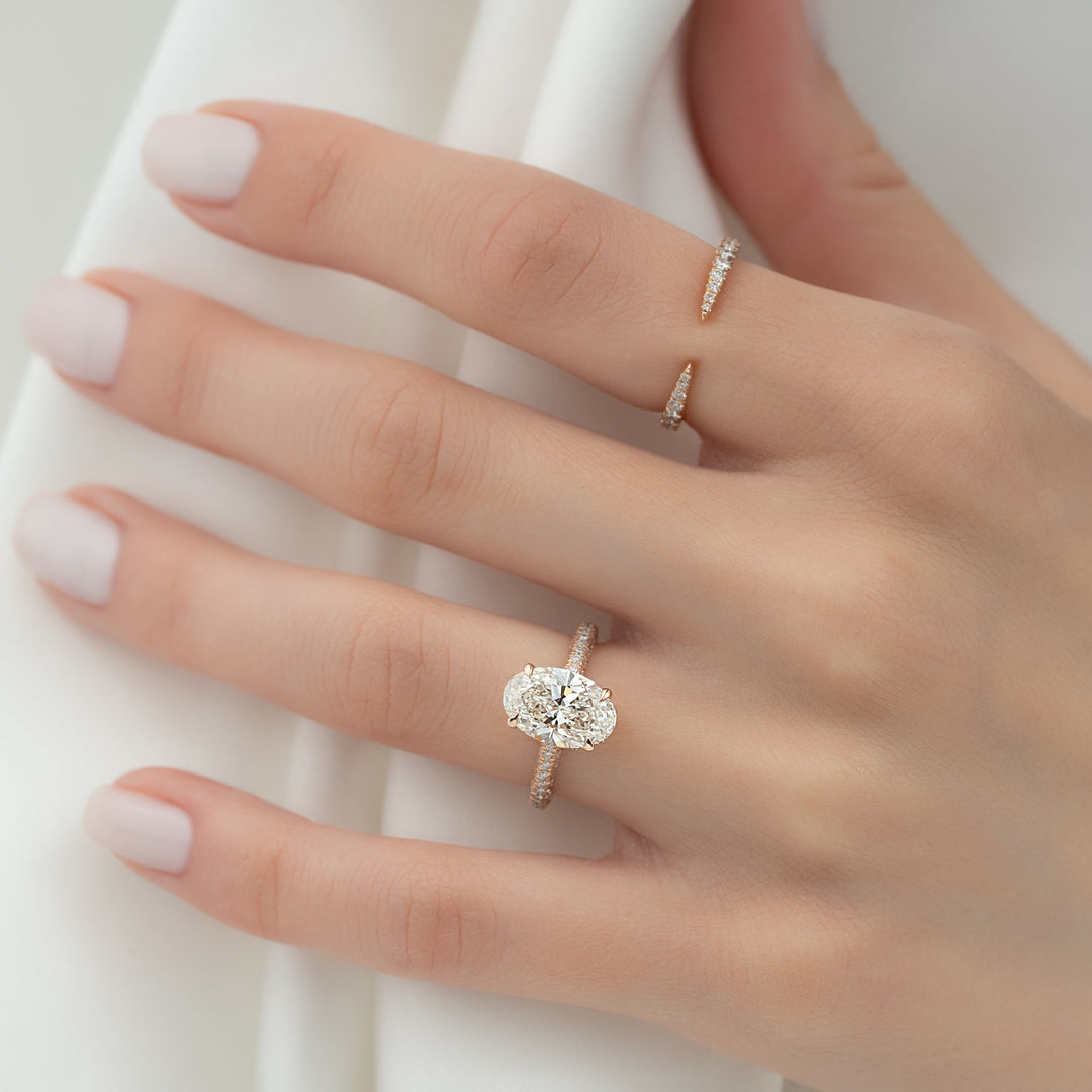 The Chana Set With Oval Pave Lab Diamond 1 Carat 14K Rose#material_14k-rose