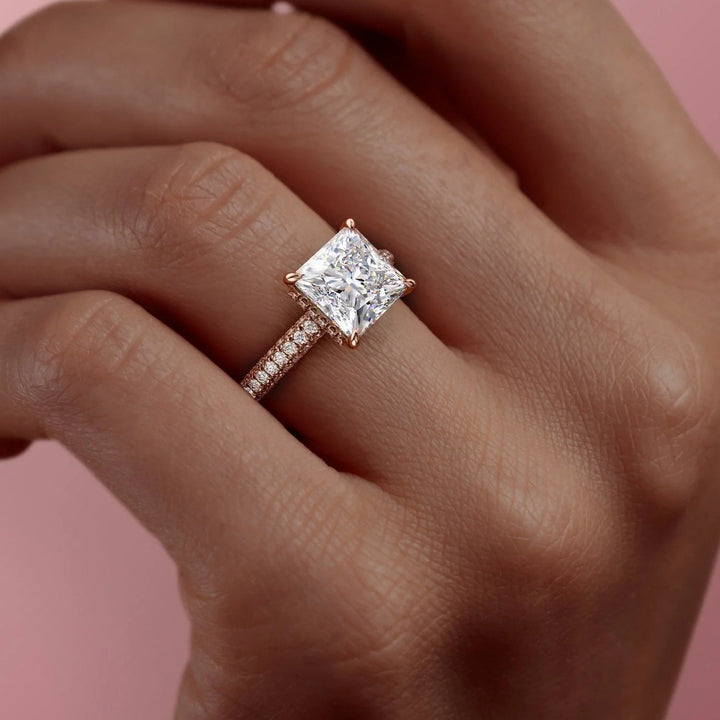 The Chana Set With Princess Pave Lab Diamond 3 Carat 14K Rose#material_14k-rose