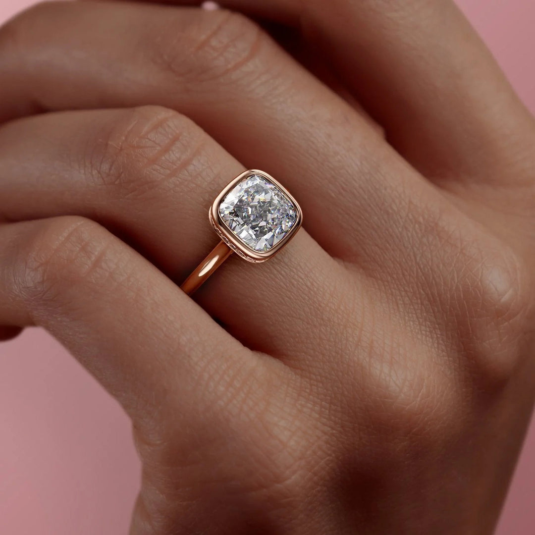 The Christine Set With Cushion Solitaire Lab Diamond 3 Carat 14K Rose#material_14k-rose