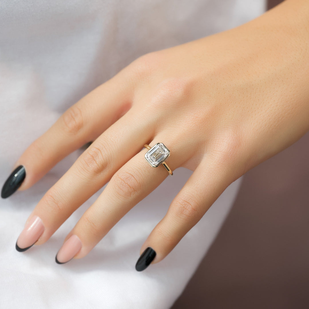 The Christine Emerald Lab Diamond Moissanite Engagement Ring
