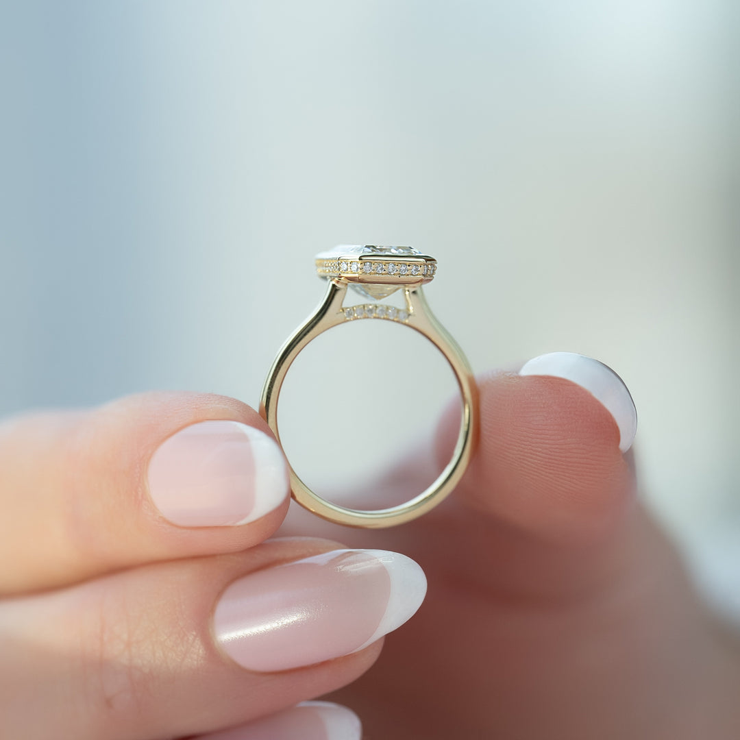 The Christine Emerald Lab Diamond Moissanite Engagement Ring