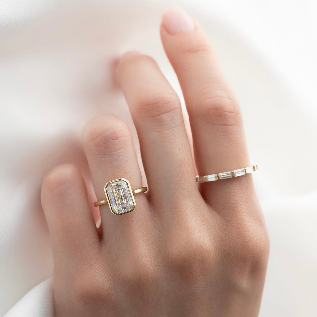 The Christine Emerald Lab Diamond Moissanite Engagement Ring