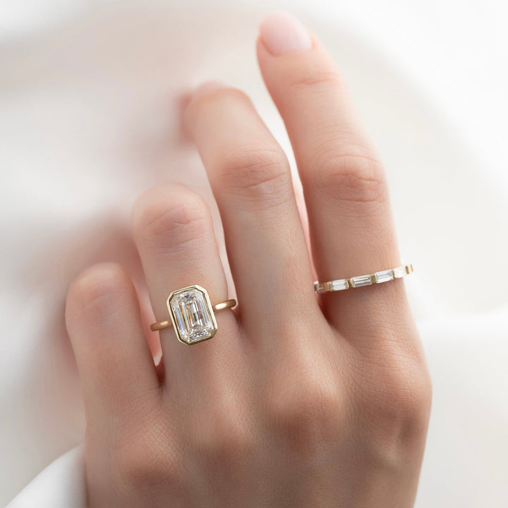 The Christine Emerald Lab Diamond Moissanite Engagement Ring *Shown with 3 ct #material_gold