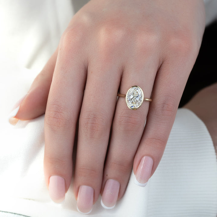 The Christine Set With Oval Solitaire Lab Diamond 2 Carat 14K Gold#material_14k-gold