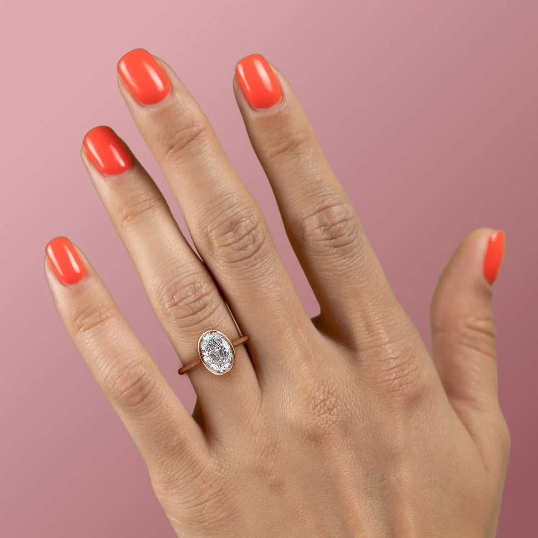 The Christine Set With Oval Solitaire Lab Diamond 2.5 Carat 14K Rose#material_14k-rose