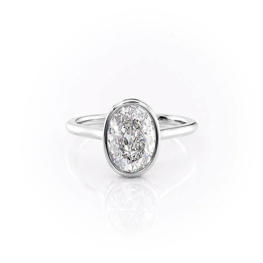 The Christine Set With Oval Solitaire Lab Diamond 1 Carat 14K White#material_14k-white