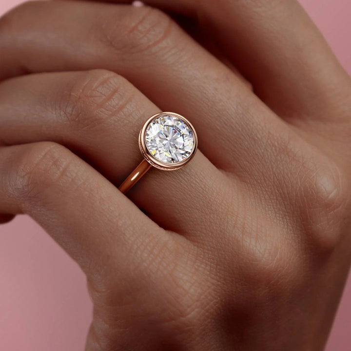 The Christine Set With Round Solitaire Lab Diamond 3 Carat 14K Rose#material_14k-rose