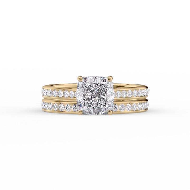 The Cielo Set With Cushion Side Stone Lab Diamond 2 Carat 14K Gold#material_14k-gold