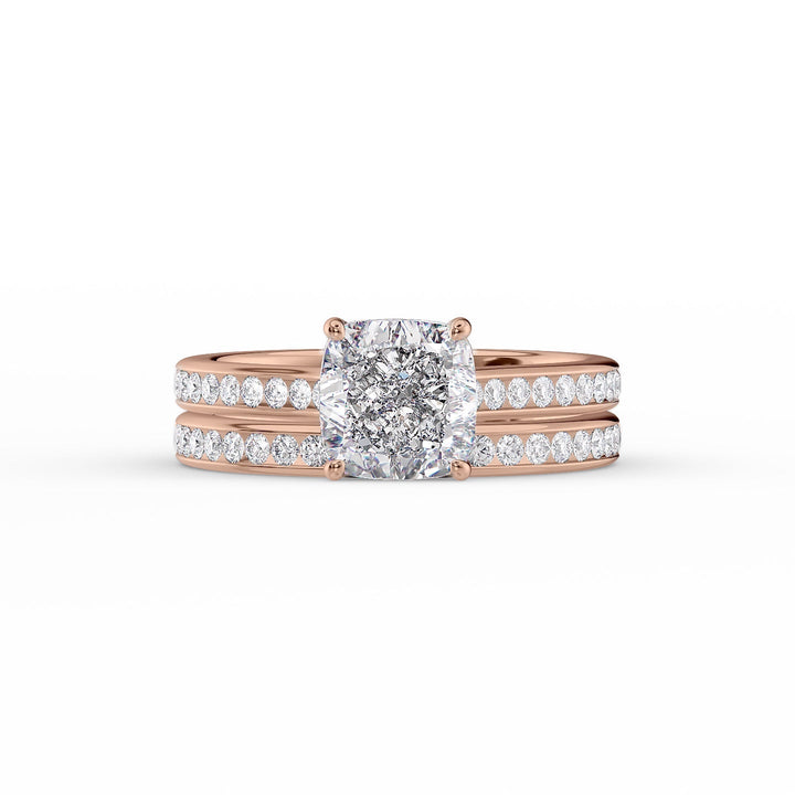 The Cielo Set With Cushion Side Stone Lab Diamond 2 Carat 14K Rose#material_14k-rose