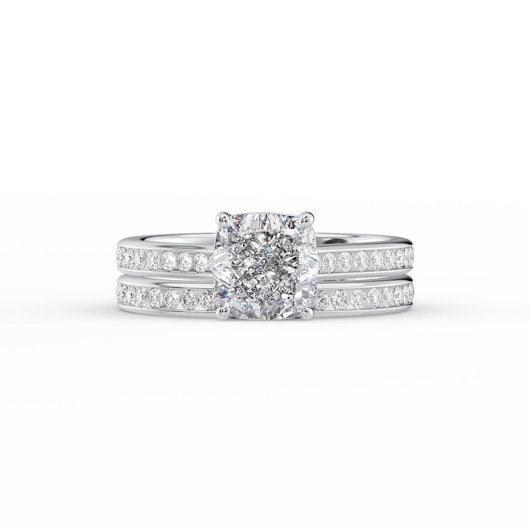 The Cielo Set With Cushion Side Stone Lab Diamond 2 Carat 14K White#material_14k-white