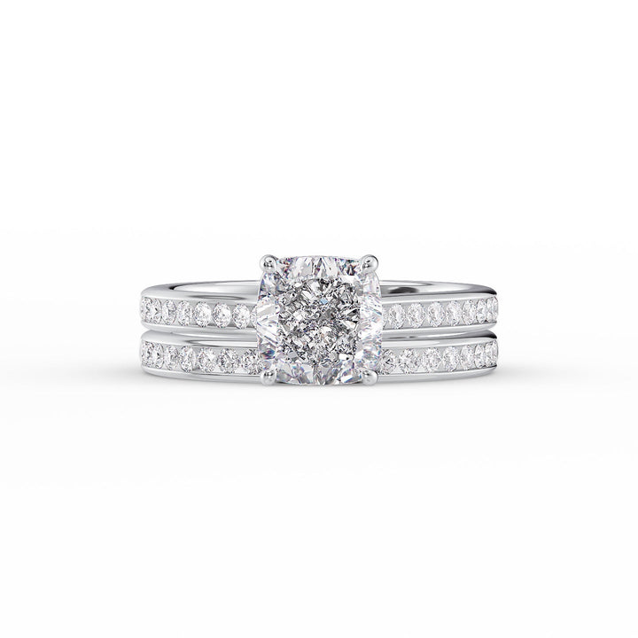 The Cielo Set With Cushion Side Stone Lab Diamond 2 Carat 14K White#material_14k-white