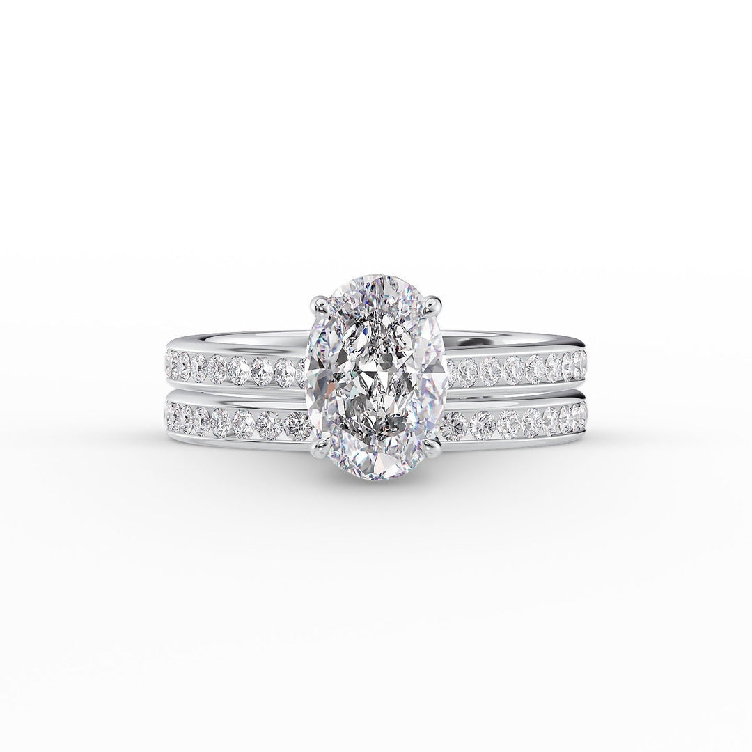 The Cielo Set With Oval Side Stone Lab Diamond 2 Carat 14K White#material_14k-white