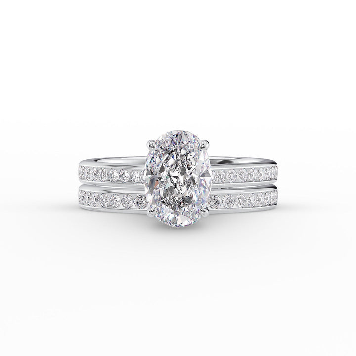 The Cielo Set With Oval Side Stone Lab Diamond 2 Carat 18K White#material_18k-white