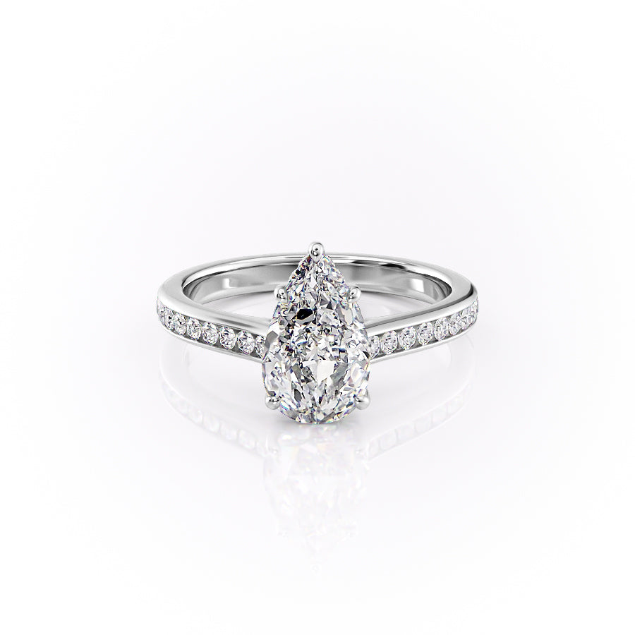 The Cielo Set With Pear Side Stone Lab Diamond 1 Carat 14K White#material_14k-white