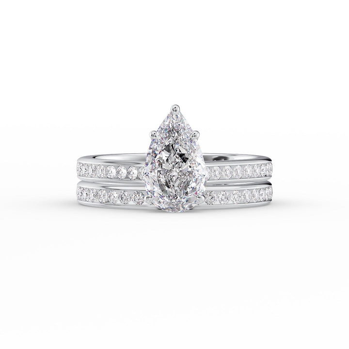 The Cielo Set With Pear Side Stone Lab Diamond 2 Carat 14K White#material_14k-white