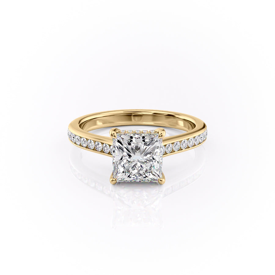 The Cielo Set With Princess Side Stone Moissanite#material_14k-gold