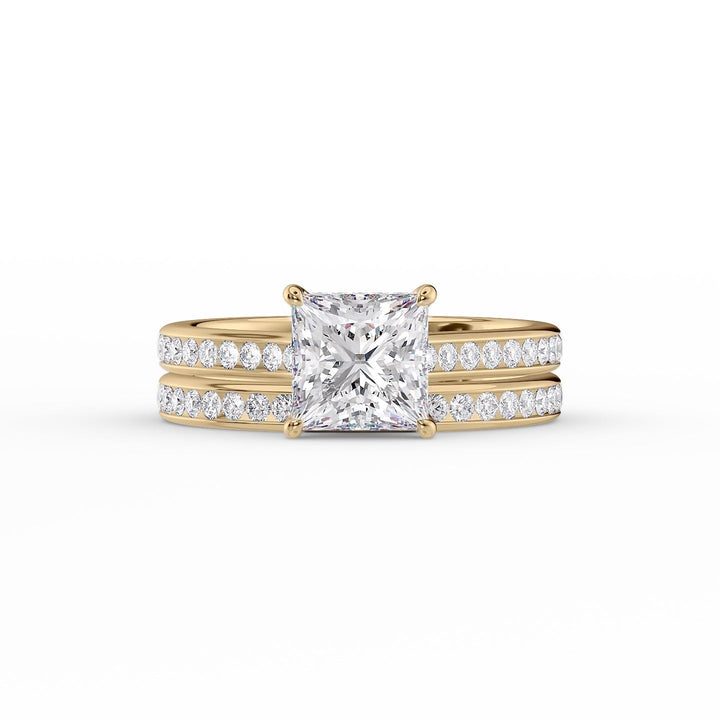 The Cielo Set With Princess Side Stone Moissanite#material_14k-gold