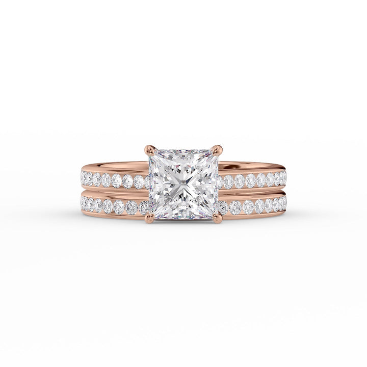 The Cielo Set With Princess Side Stone Lab Diamond 2 Carat 14K Rose#material_14k-rose