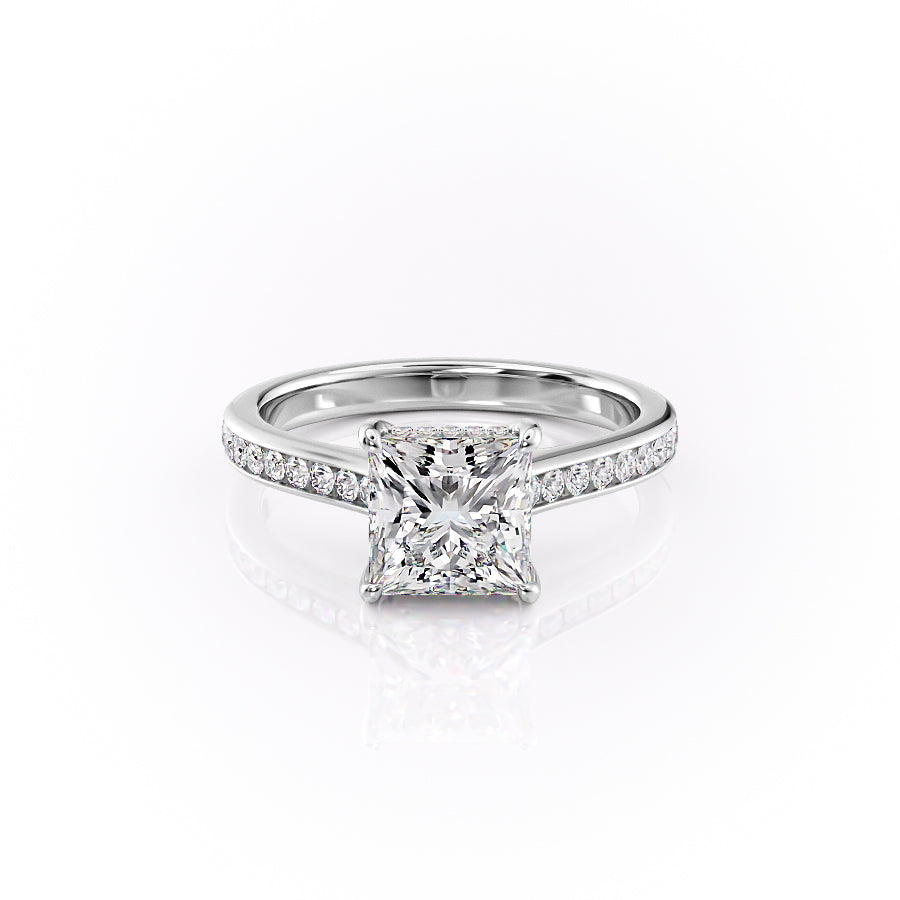 The Cielo Set With Princess Side Stone Lab Diamond 1 Carat 14K White#material_14k-white