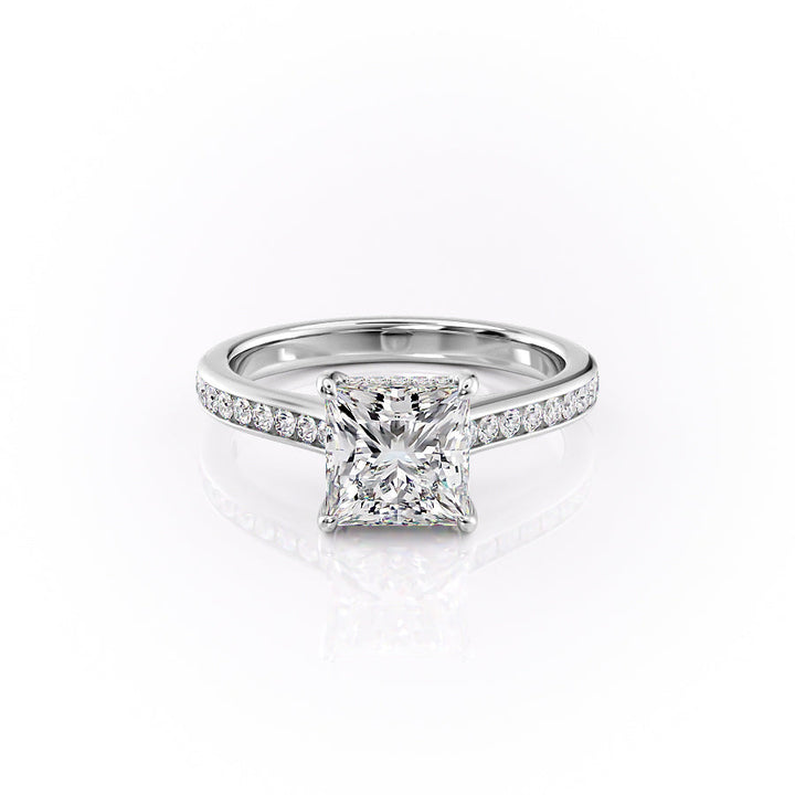 The Cielo Set With Princess Side Stone Lab Diamond 1 Carat 14K White#material_14k-white