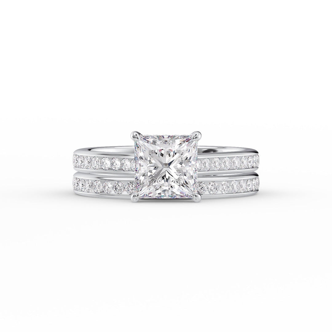 The Cielo Set With Princess Side Stone Lab Diamond 2 Carat 14K White#material_14k-white