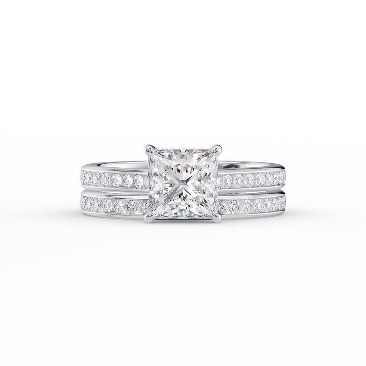 The Cielo Set With Princess Side Stone Lab Diamond 2 Carat 14K White#material_14k-white