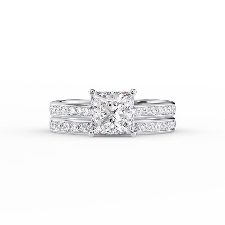 The Cielo Set With Princess Side Stone Moissanite#material_14k-white