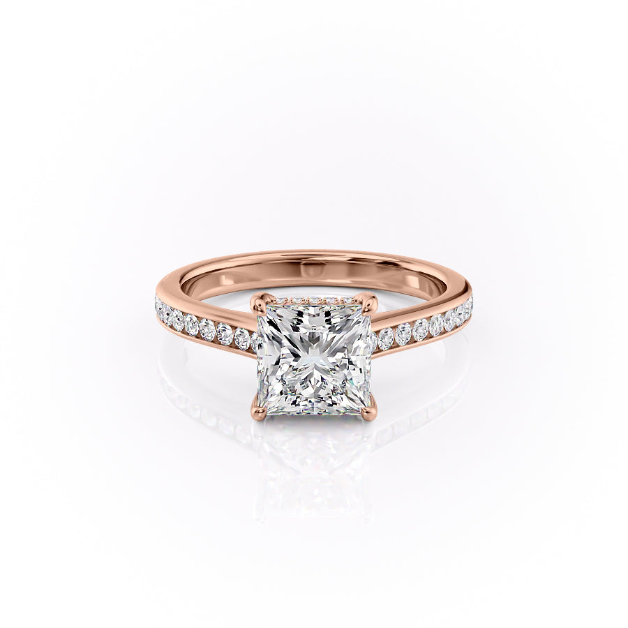 The Cielo Set With Princess Side Stone Lab Diamond 1 Carat 18K Rose#material_18k-rose